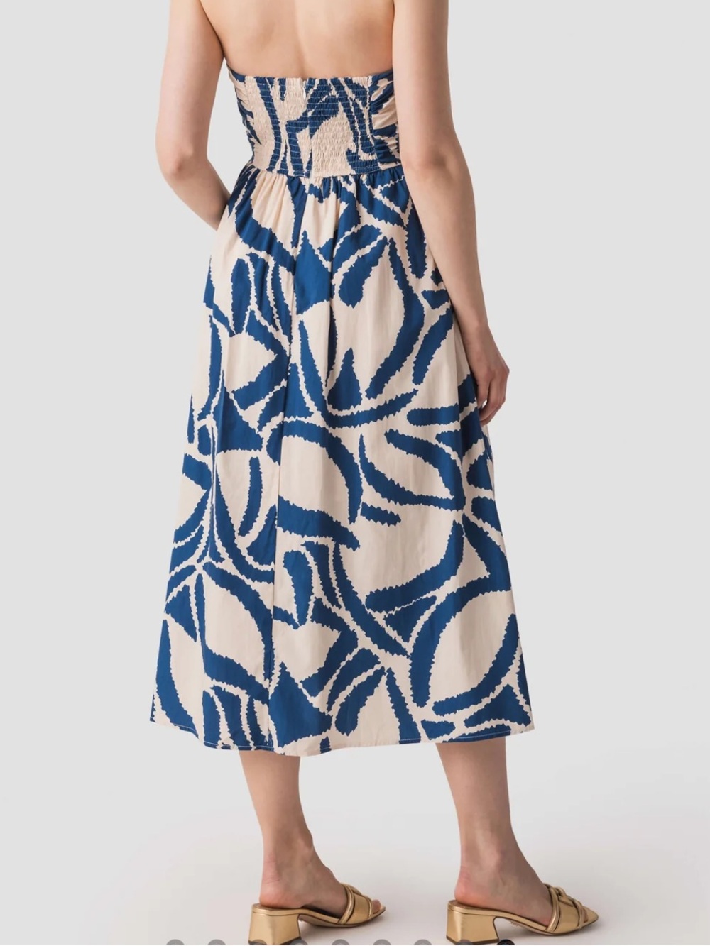 Dress Forum Strapless Blue & Cream Abstract Print Dress Large NWT Flowy Feminine - Picture 4 of 9